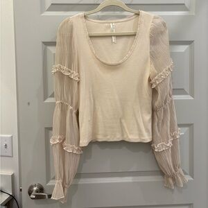 Anthropologie Cream Blouse with Ruffled Sleeves